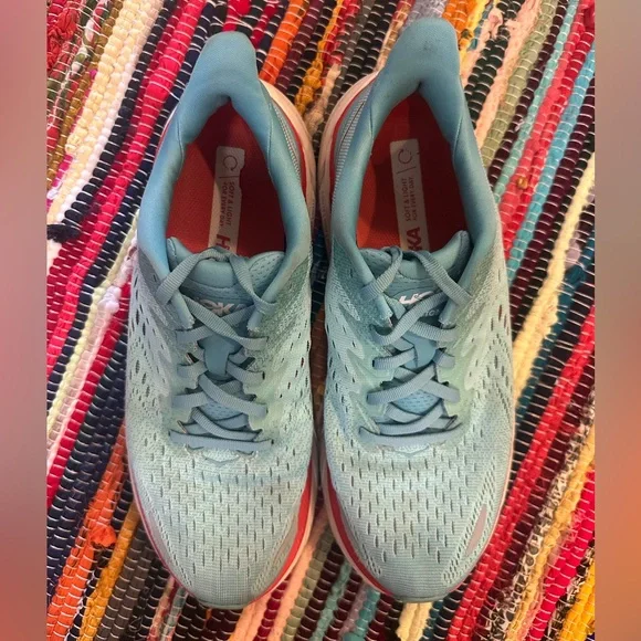 Hoka Sky Blue and Coral Athletic Shoes - Picture 4 of 8